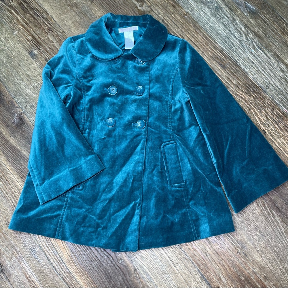 Janie and Jack Art Nouveau Fairy Green Teal Velvet Coat Size 4-5
